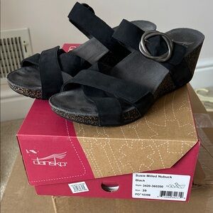 Dansko Black Nubuck Wedge Sandals